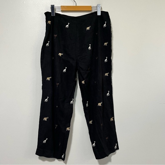 Peter Martin Black Linen Blend Embroidered Animal Pants - Size 12 - Picture 9 of 12
